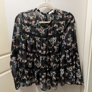 Black Floral Blouse with lace detailing